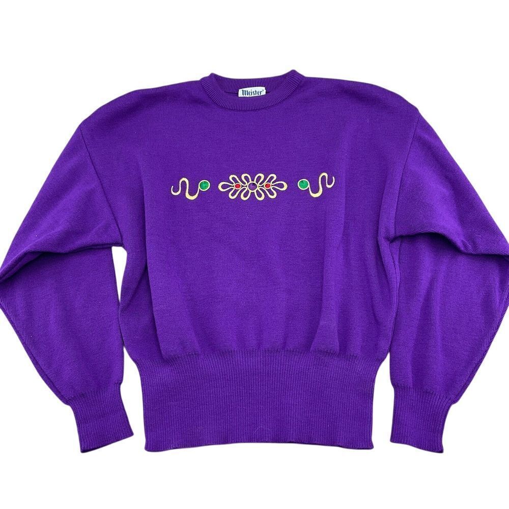 Meister Sweater Women‎ Large Purple Gold Embroidery Dohman Wool Acrylic VTG